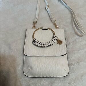 White Crossbody Ring-Accent Shoulder Bag